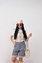 DSQUARED2 Bermuda a quadretti blu e bianchi per donna, ragazzi e bambini rifinito da logo DQ2718D0ABP DQ870 DSQUARED2 