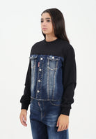 DSQUARED2 Felpa girocollo nera per donna, ragazzi e bambini con busto in denim DQ3007D0AEZ DQ01 DSQUARED2 