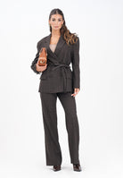 VICOLO Pantalone elegante marrone da donna con motivo a quadri sottili TF0234 FFMO VICOLO 