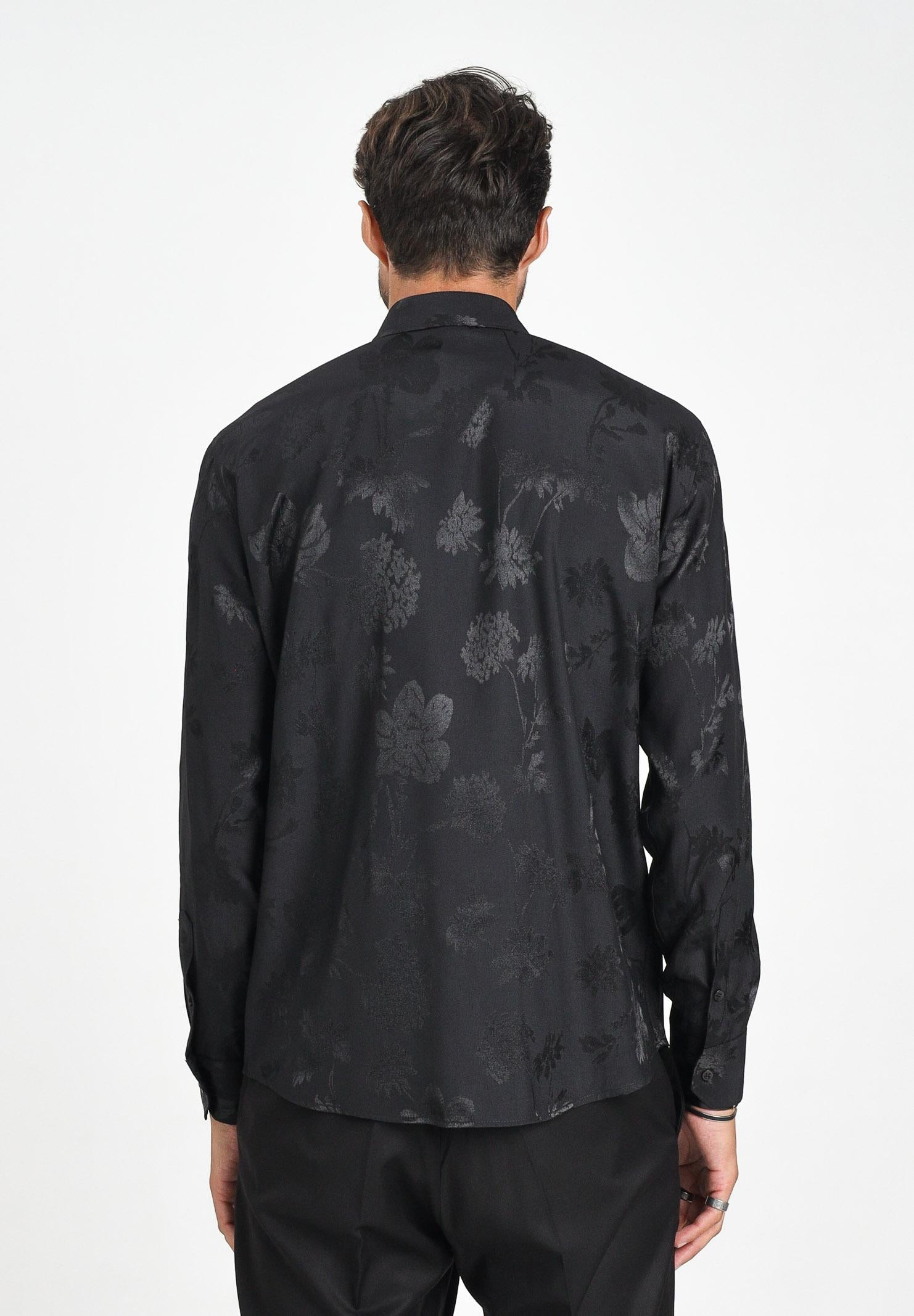 I'M BRIAN Camicia a manica lunga nera da uomo con lavorazione jacquard a motivi floreali CA3427 009 I'M BRIAN 