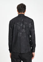 I'M BRIAN Camicia a manica lunga nera da uomo con lavorazione jacquard a motivi floreali CA3427 009 I'M BRIAN 