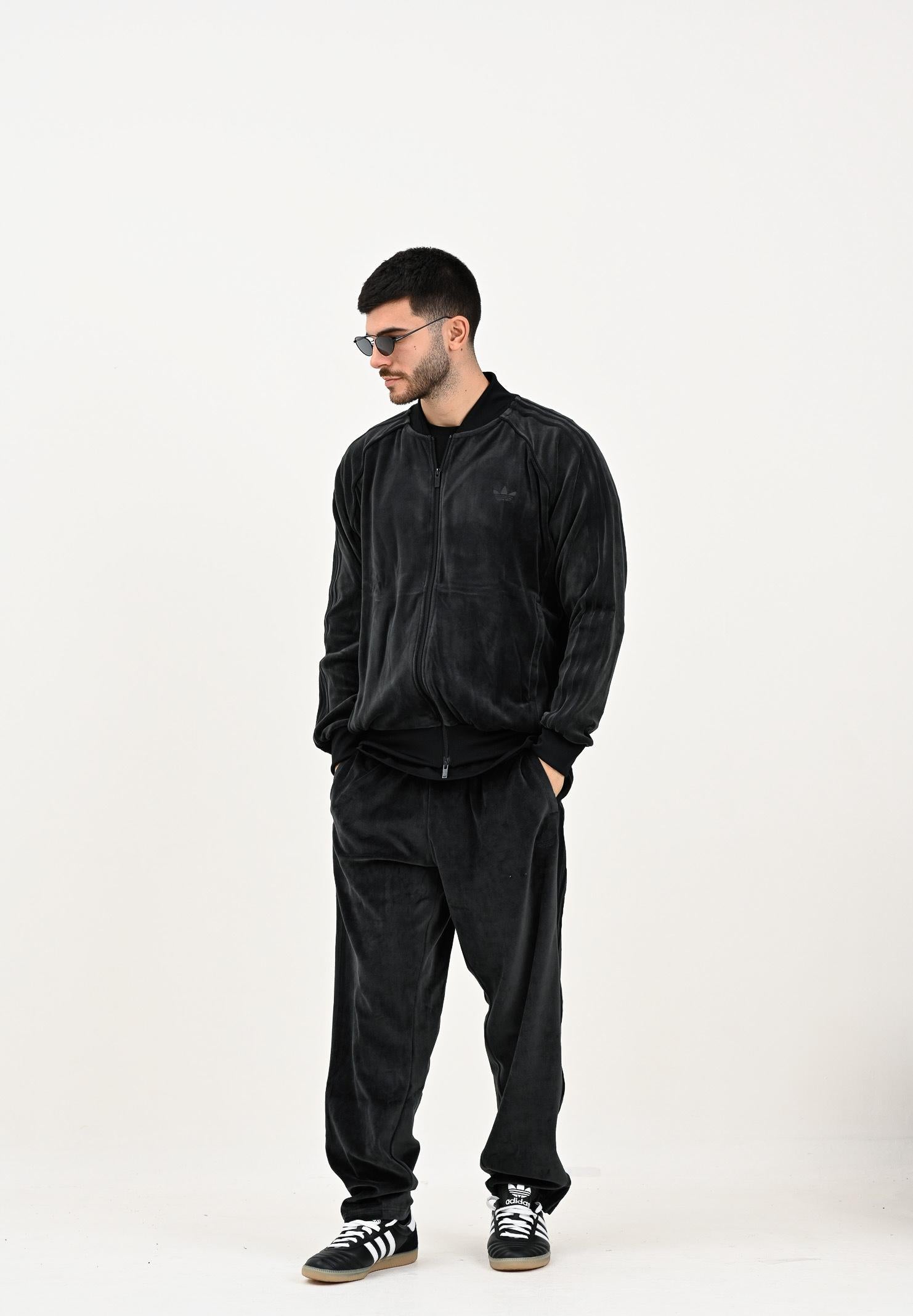ADIDAS ORIGINALS Felpa con zip in velluto Adicolor SST nera da uomo JX1559 . ADIDAS ORIGINALS 