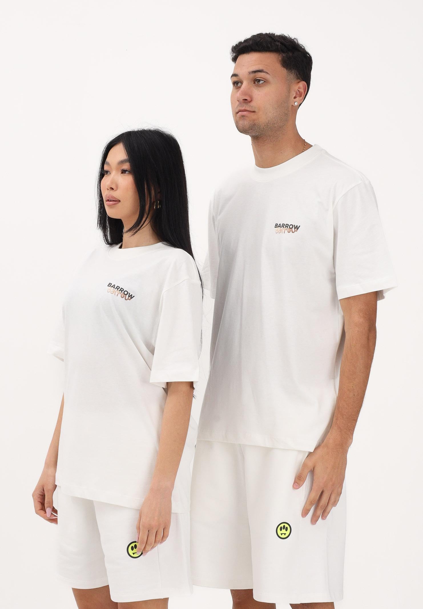 BARROW T-shirt a manica corta bianca per uomo e donna con maxi stampa teddy S6BWUATH076 412 BARROW 