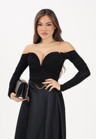 ELISABETTA FRANCHI Body nero da donna con drappeggi<BR/> BO01561E2 110 ELISABETTA FRANCHI 