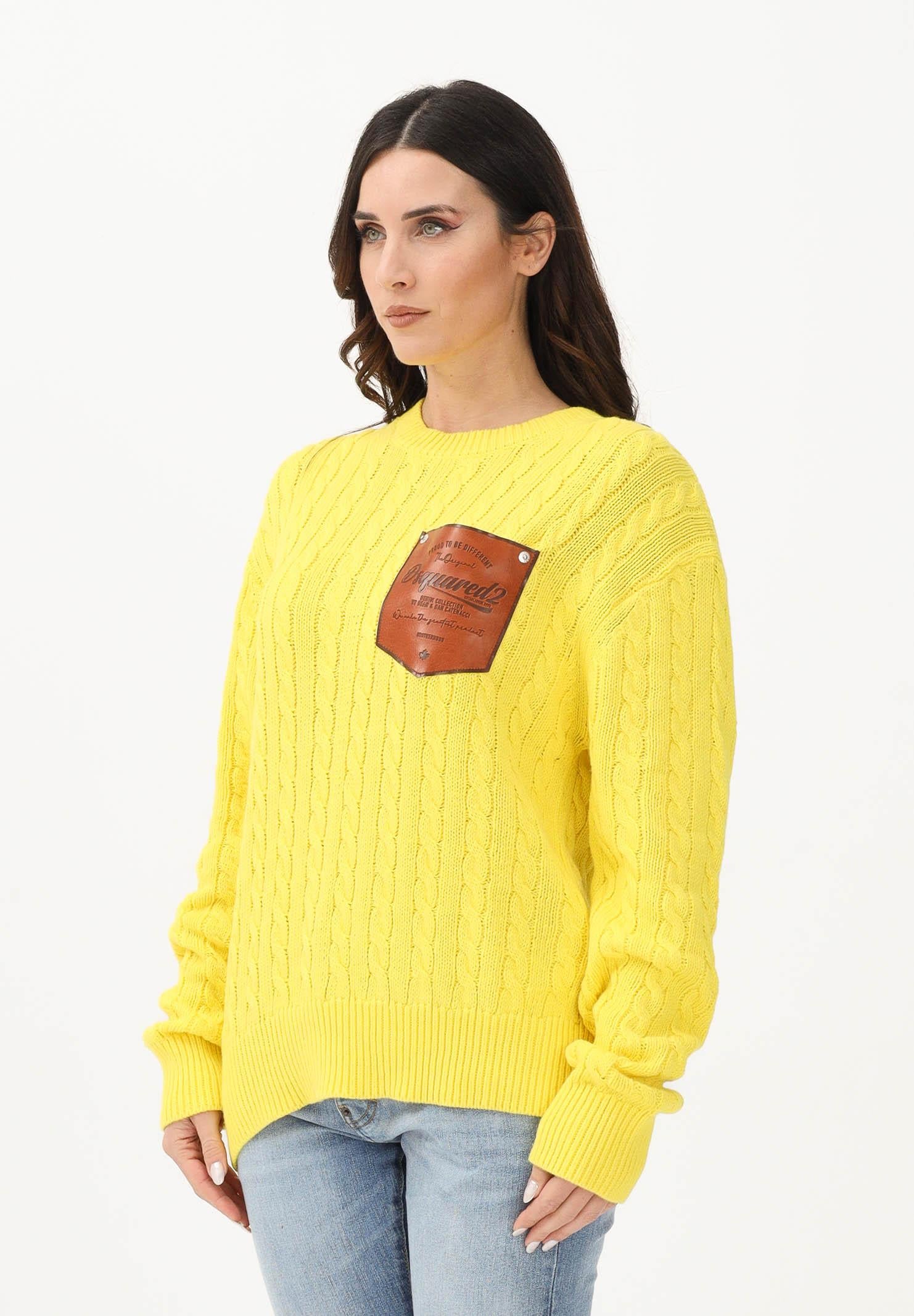 DSQUARED2 Maglioncino girocollo giallo per donna, bambino e bambina con patch logo DQ3244D0ACU DQ220 DSQUARED2 