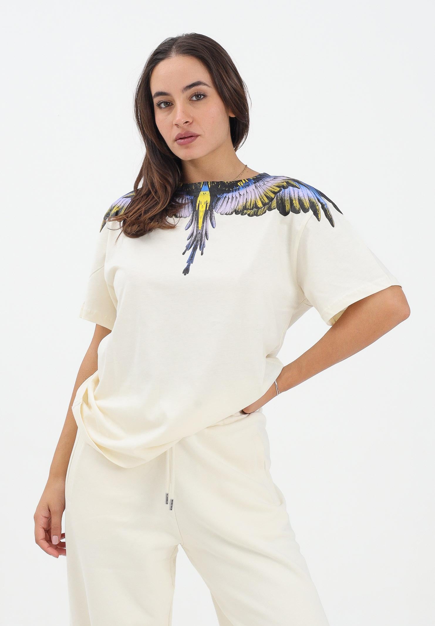 MARCELO BURLON COUNTY OF MILAN T-shirt a manica corta panna da donna con stampa ali 25ICM30001 LASK MARCELO BURLON COUNTY OF MILAN 