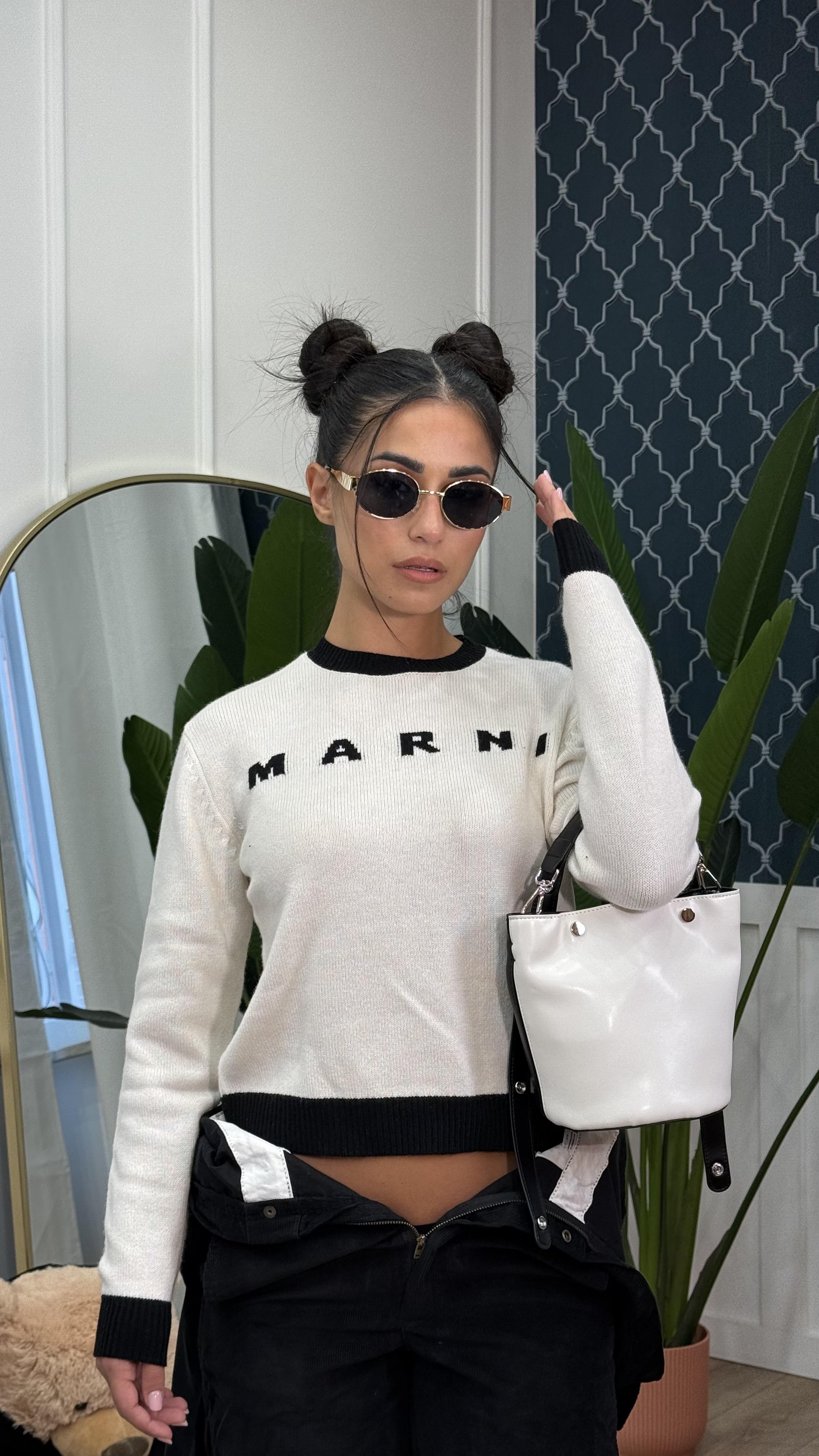 MARNI Maglioncino girocollo panna per donna e bambina con logo M00993M00ML 0M111 MARNI 