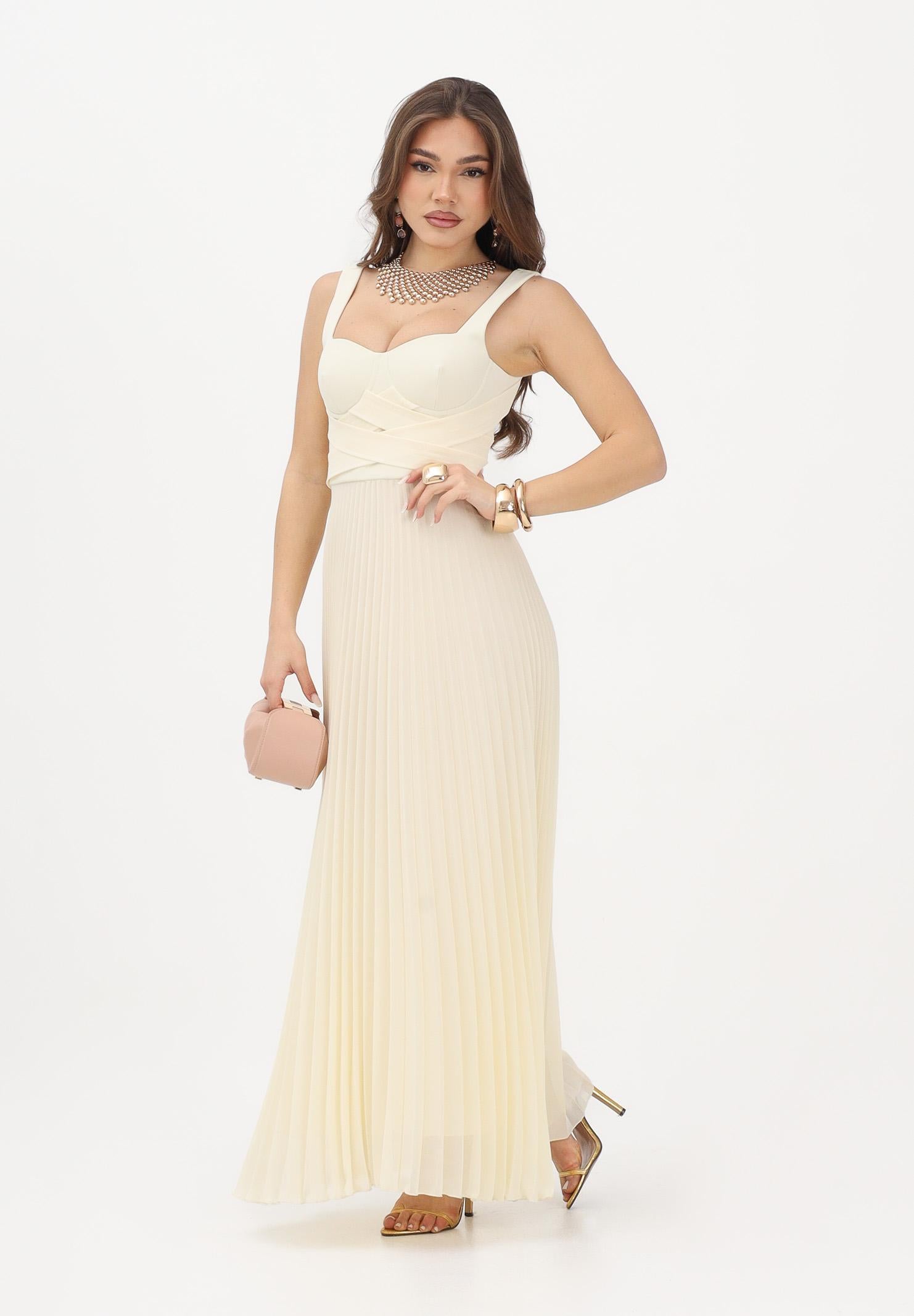 PATRIZIA PEPE Abito lungo plissè crema da donna con corpetto strutturato 2A3064A737 W418 PATRIZIA PEPE 