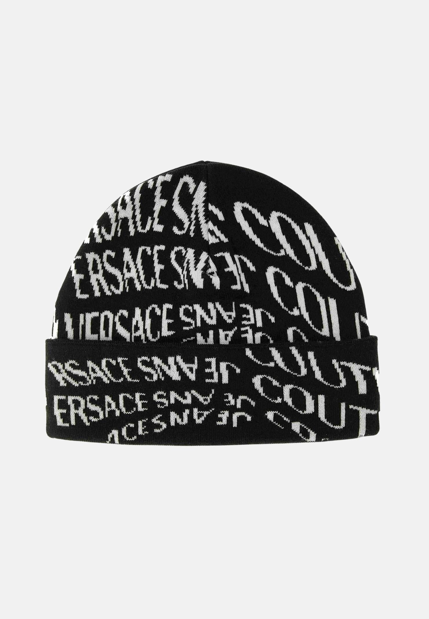 VERSACE JEANS COUTURE Berretto di lana nero da uomo con fantasia logo 79GAZK54ZG398 L01 VERSACE JEANS COUTURE 