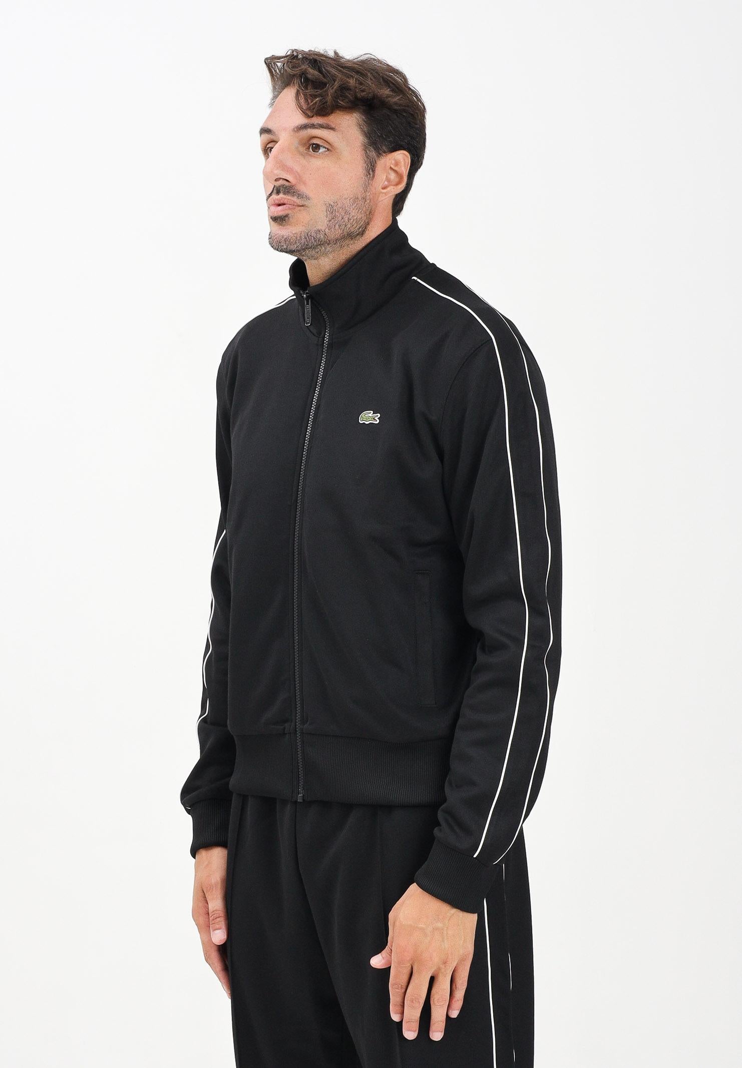 LACOSTE Felpa con zip in piqué Paris nera da uomo SH1457 031 LACOSTE 