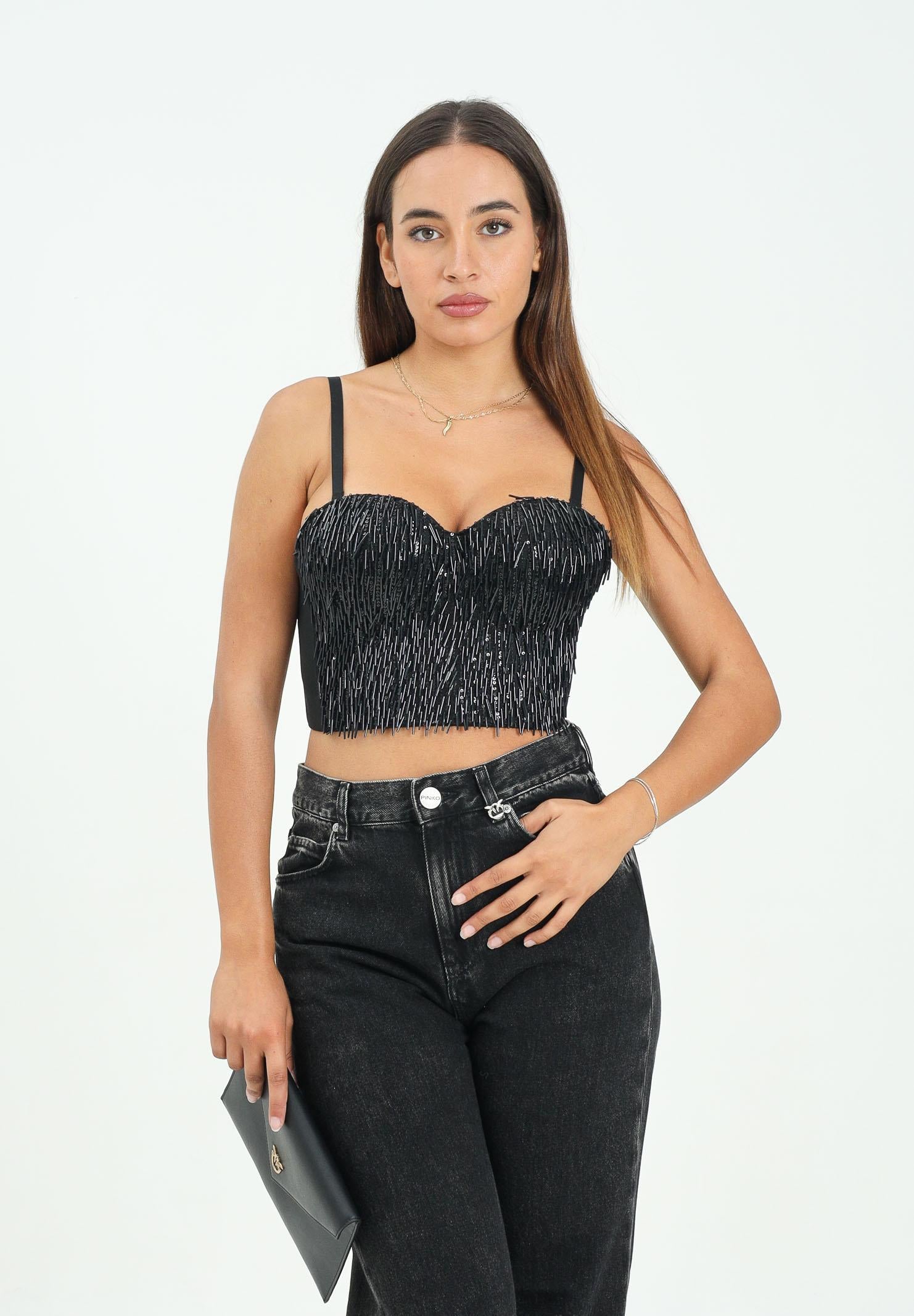 TPN Corpetto nero da donna con strass FERSIT122W5 D6 TPN 