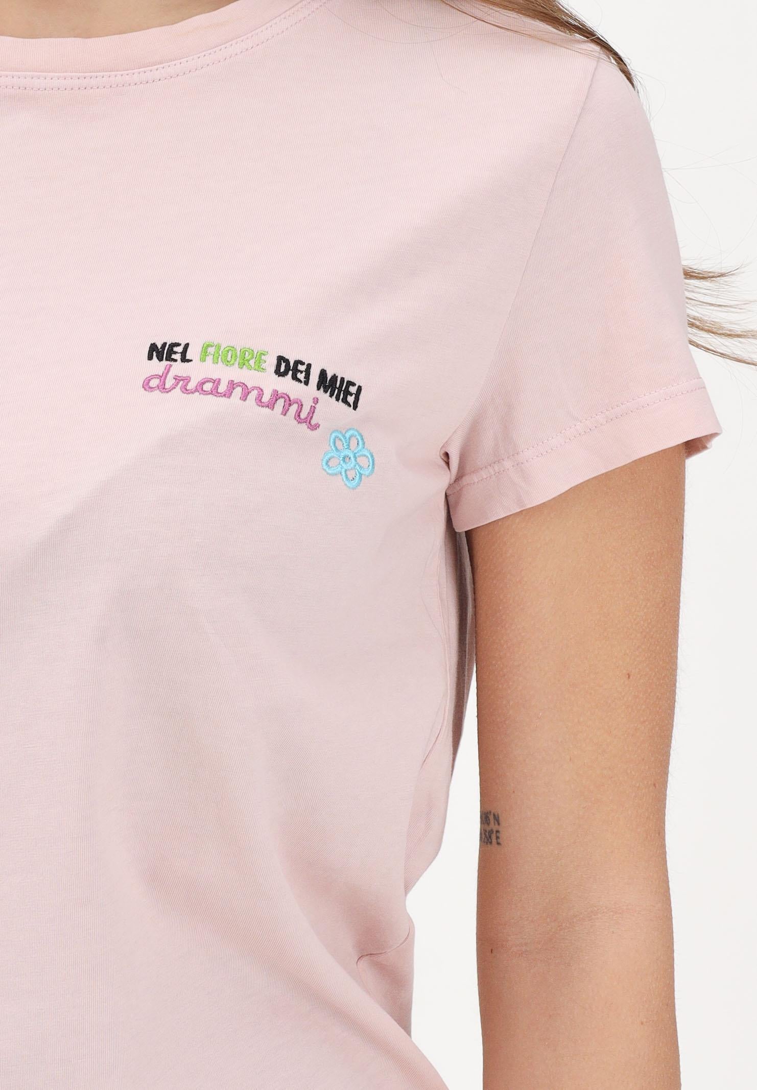 VICOLO T-shirt a manica corta rosa da donna con ricamo RAB0609 30 VICOLO 