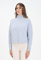 ELISABETTA FRANCHI Maglione a collo alto celeste da donna con losanghe jacquard MK55T57E2 EA7 ELISABETTA FRANCHI 