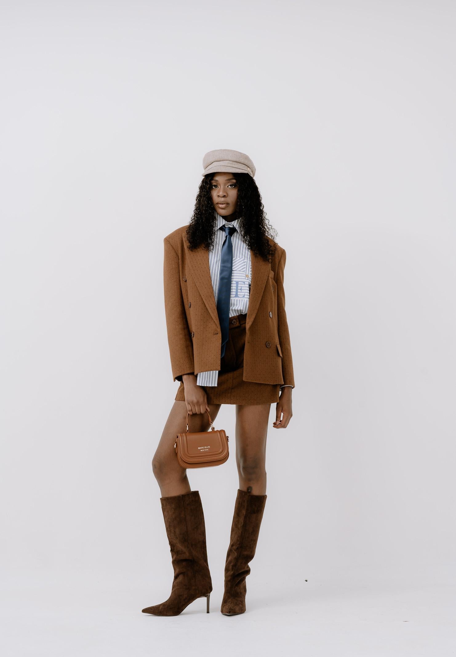 VICOLO Giacca doppiopetto cammello da donna con motivo gessato e strass TF0258 FFCU VICOLO 