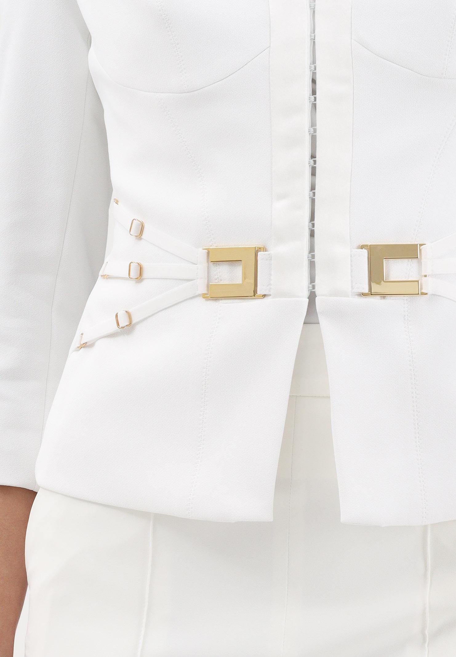 ELISABETTA FRANCHI Giacca avorio da donna con cinturini laterali GI20261E2 360 ELISABETTA FRANCHI 