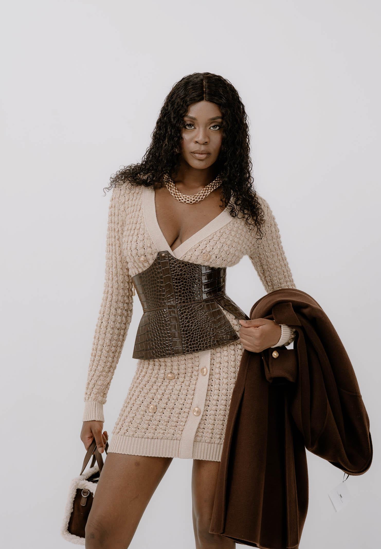 ELISABETTA FRANCHI Cintura bustier marrone da donna con stampa cocco CT83S58E2 EA3 ELISABETTA FRANCHI 