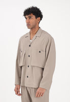 I'M BRIAN Camicia a manica lunga beige da uomo con tasche cargo CA3625 TA I'M BRIAN 