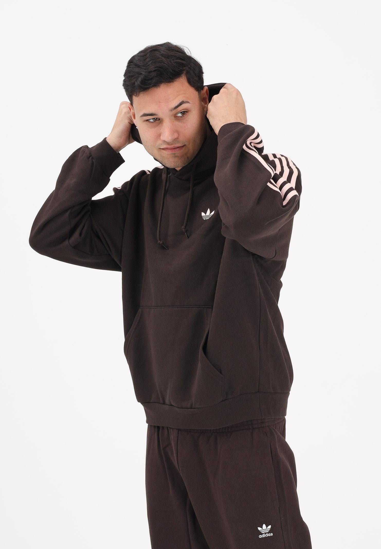 ADIDAS ORIGINALS Felpa con cappuccio ADICOLOR CLASSICS 3 STRIPES marrone e rosa per uomo e donna KE0880 . ADIDAS ORIGINALS 