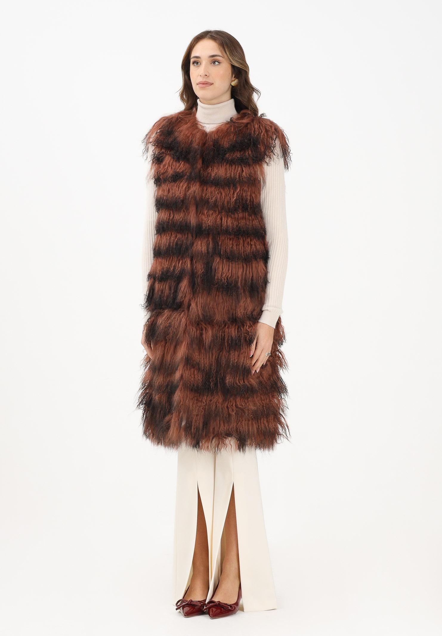 MEHRAN Vera pelliccia lunga da donna con effetto a righe sfumate nei toni del marrone e del nero 25150BRWBLK BRWBLK MEHRAN 