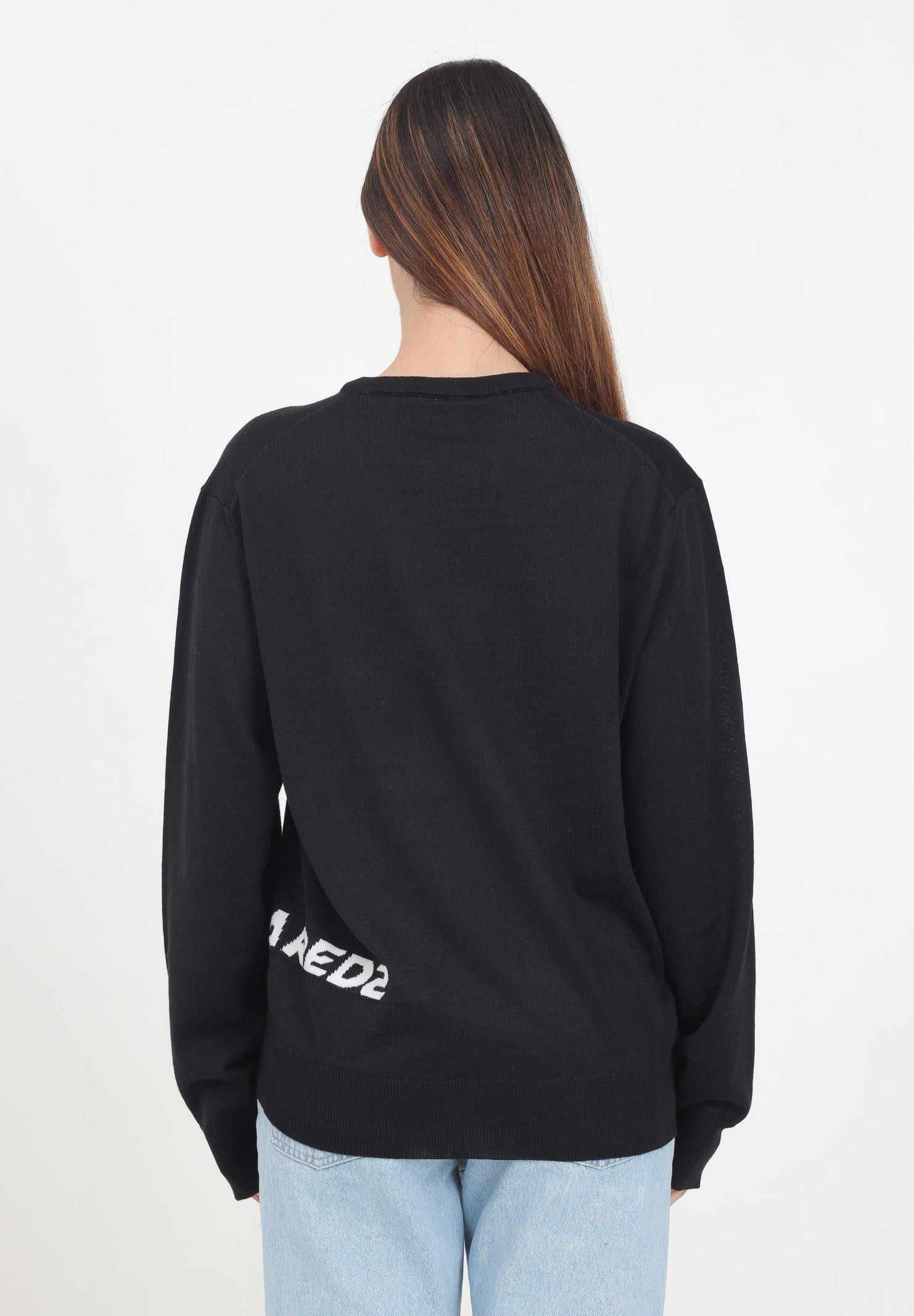 Maglioncino girocollo nero per donna e bambina con logo jacquard DQ2453D003F DQ900 DSQUARED2 