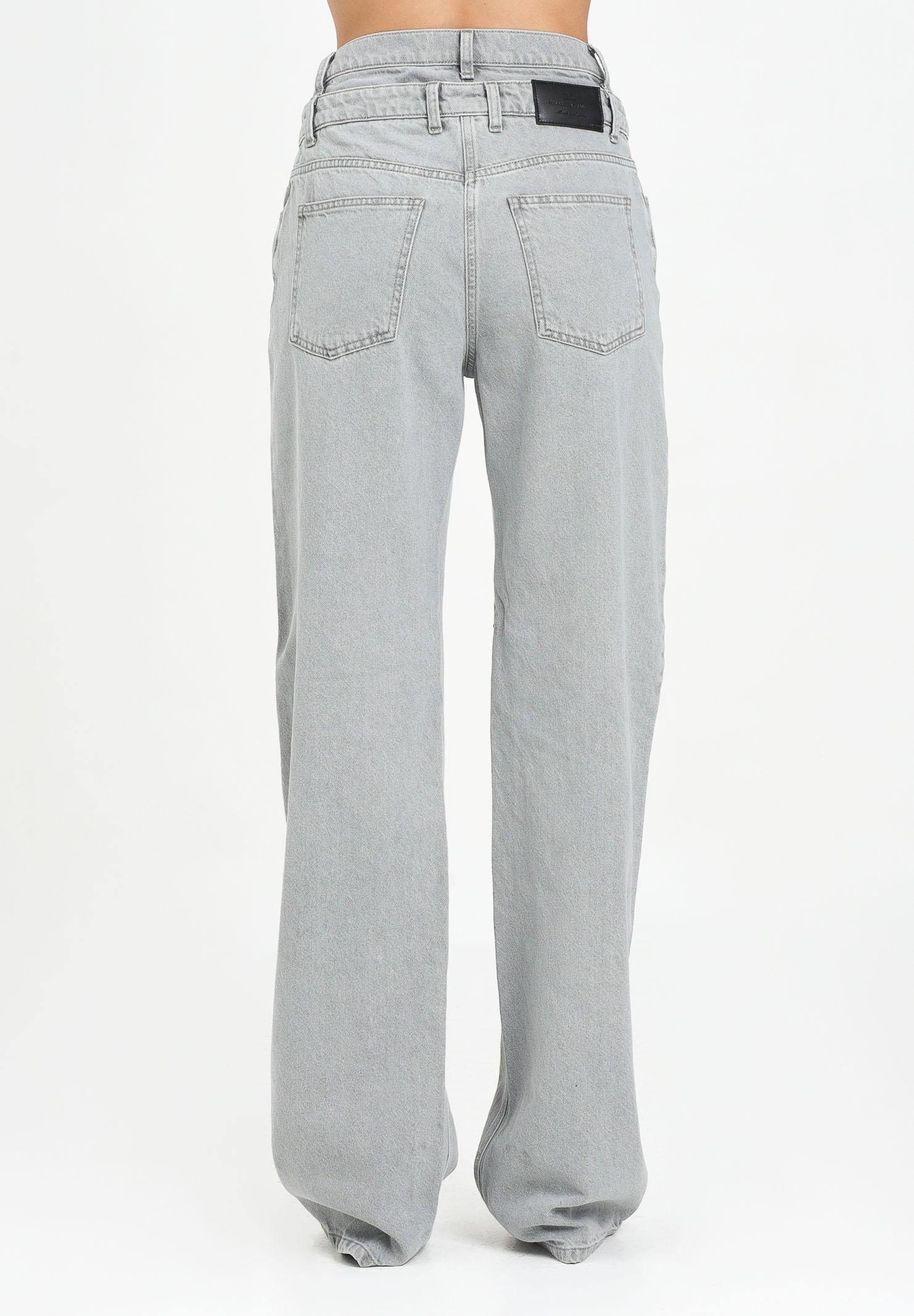 ELISABETTA FRANCHI Jeans in denim grigio da donna a vita doppia con logo ricamato PJ11D56E2 382 ELISABETTA FRANCHI 