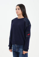 DSQUARED2 Maglioncino girocollo blu per donna, ragazzi e bambini con inserti in denim DQ3132D0AAZ DQ883 DSQUARED2 