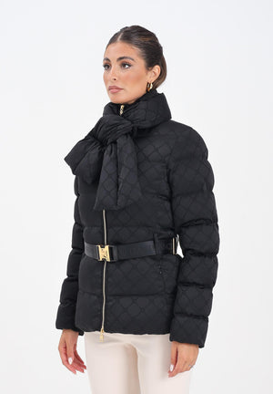 ELISABETTA FRANCHI Piumino nero da donna in tessuto vela jacquard con cintura PI83D56E2 110 ELISABETTA FRANCHI 