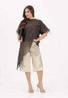VICOLO T-shirt a manica corta marrone da donna in tessuto velato UAB018 MO VICOLO 