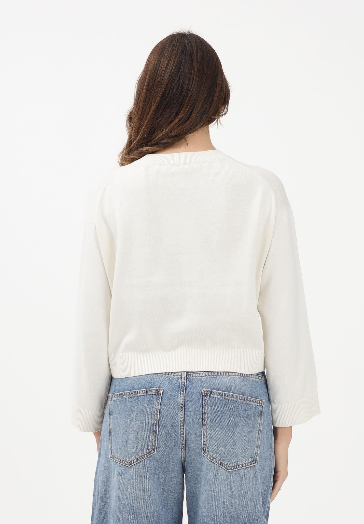 CALVIN KLEIN JEANS Maglioncino girocollo panna da donna con monogramma CK LV047E304GYAS . CALVIN KLEIN JEANS 