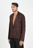 I'M BRIAN Camicia a manica lunga marrone da uomo con motivo a zig-zag CA3425 020 I'M BRIAN 