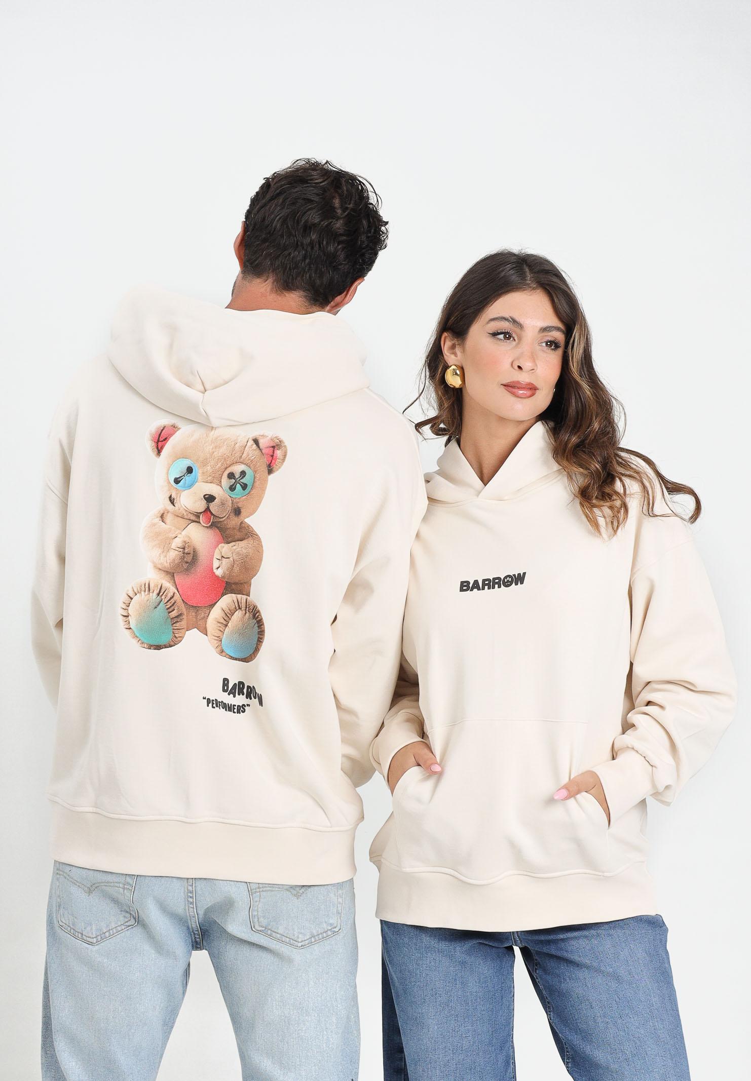 BARROW Felpa con cappuccio color crema per uomo e donna rifinita da stampa F5BWUAHS047 013 BARROW 