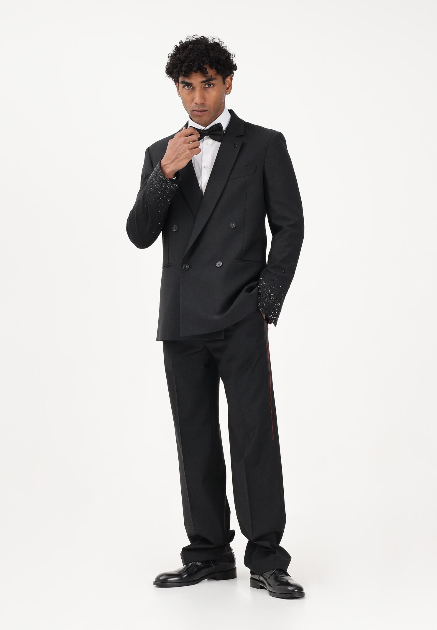 PATRIZIA PEPE Giacca doppiopetto nera da uomo con strass sulle maniche 5S743EA1WK K102 PATRIZIA PEPE 