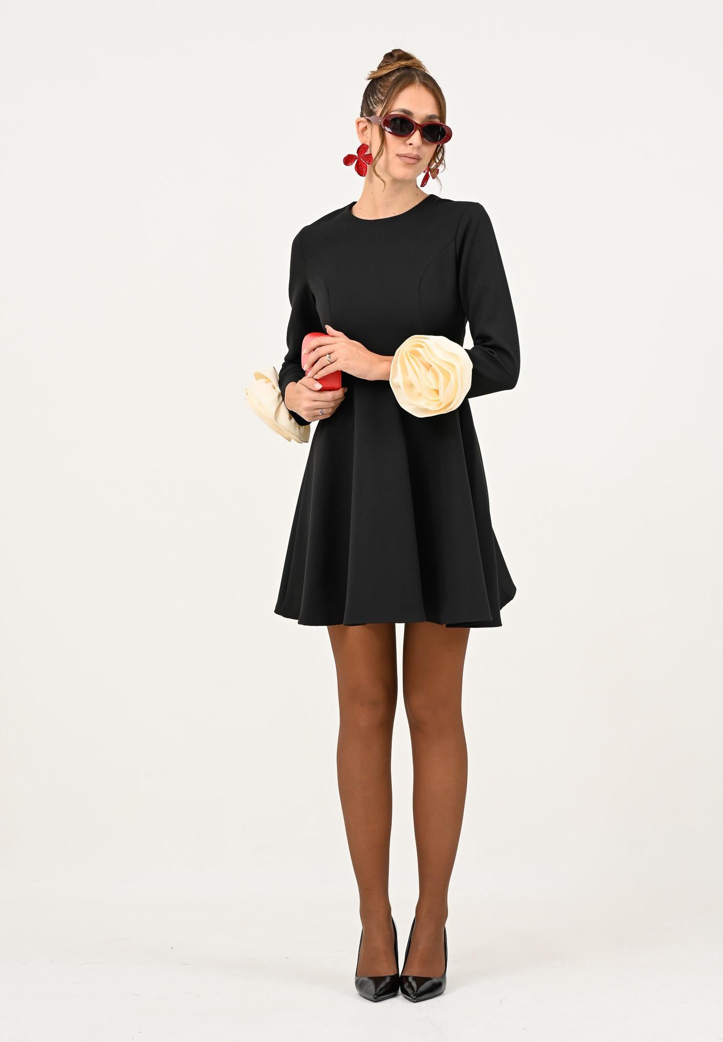 ODI ODI Abito corto Ampezzo nero da donna con applicazioni fiori AMPEZZO110W5 D6 ODI ODI 