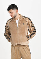 ADIDAS ORIGINALS Felpa con zip SST Adicolor in velour beige da uomo JX1561 . ADIDAS ORIGINALS 