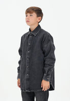 DIESEL Camicia a manica lunga in denim nero per donna, ragazzi e bambini con maxi logo Oval D J02307KXBPT K02 DIESEL 