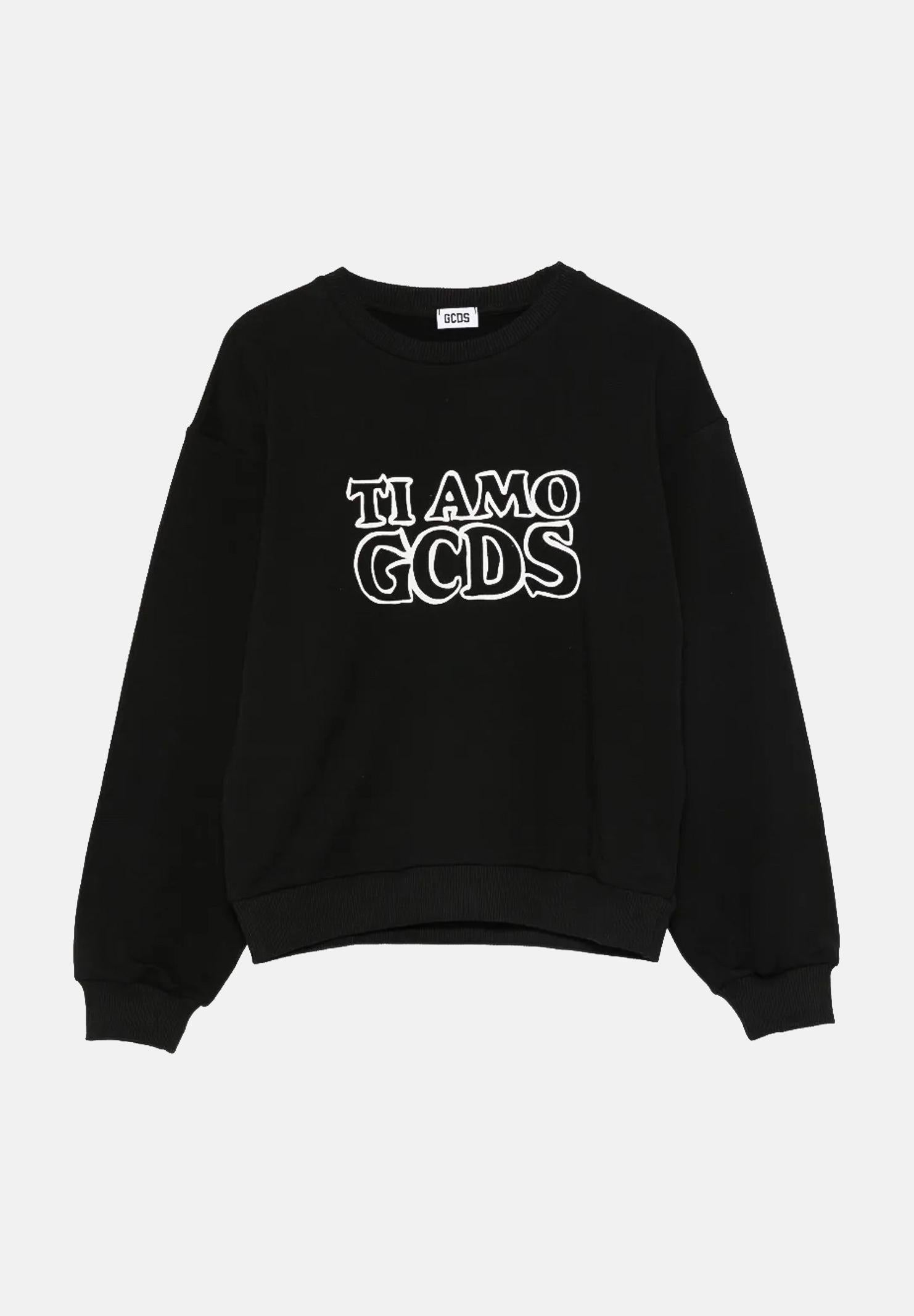 GCDS Felpa girocollo nera da bambina con stampa TI AMO GCDS B2KW1532BA5 99 GCDS 