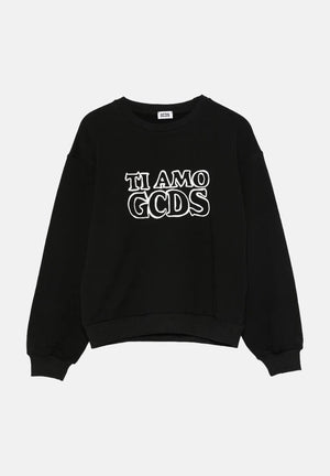 GCDS Felpa girocollo nera da bambina con stampa TI AMO GCDS B2KW1532BA5 99 GCDS 