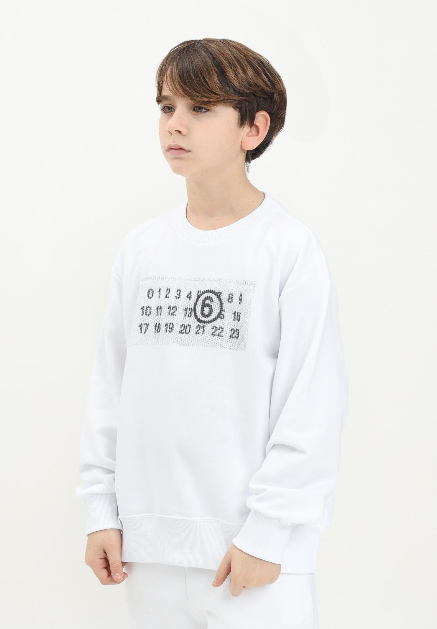 MAISON MARGIELA Felpa girocollo bianca per donna, ragazzi e bambini con logo numerico Pixe M60796MM02X M6100 MAISON MARGIELA 