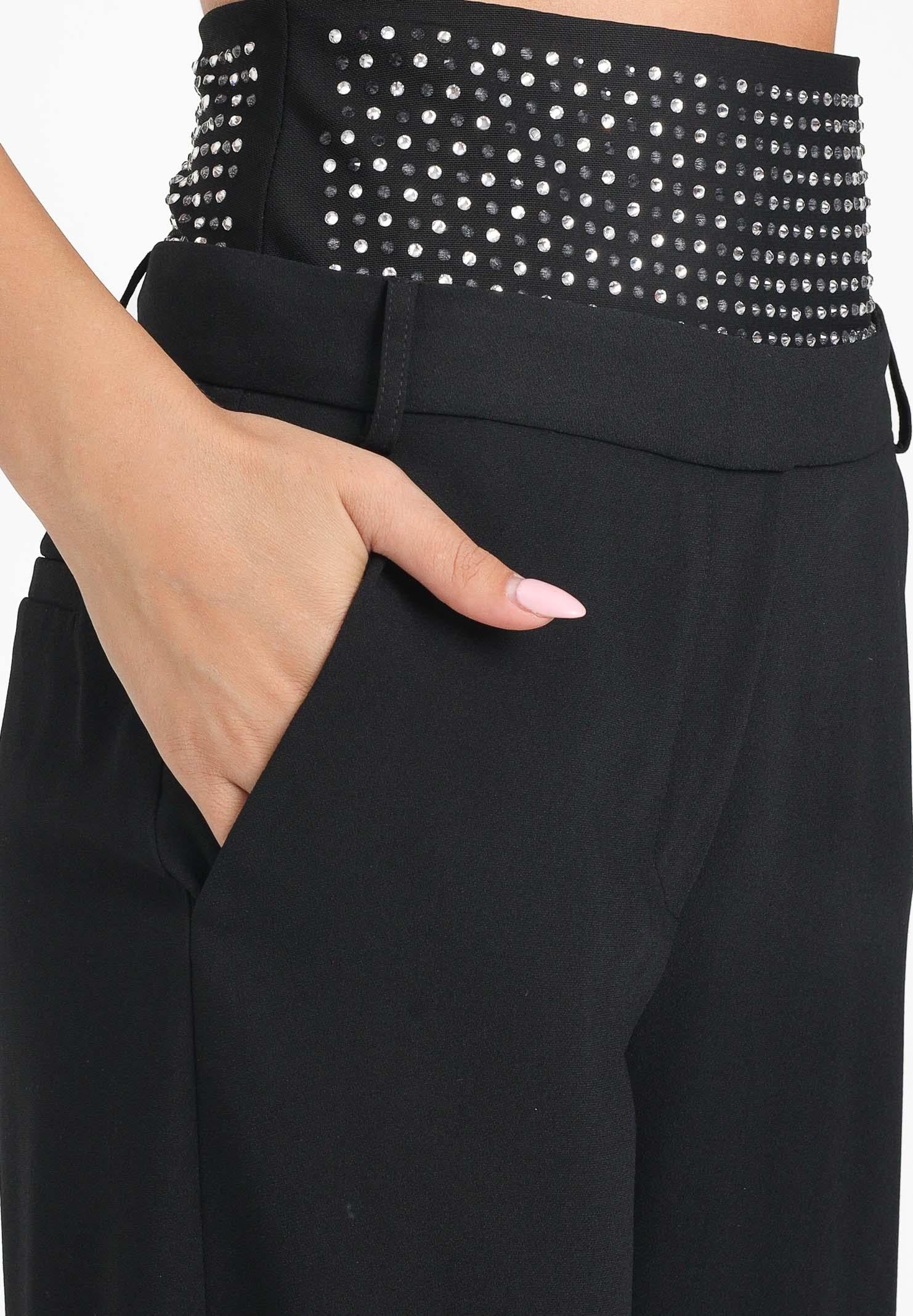 SIMONA CORSELLINI Pantalone elegante nero da donna caratterizzato da una fascia in vita alta decorata con borchie argentate A25CEPA10201-C00113 V0003 SIMONA CORSELLINI 