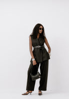 VICOLO Gilet nero da donna in tessuto gessato con leggera trama luminosa TF0130 FFNE VICOLO 