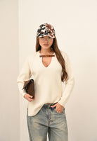 ELISABETTA FRANCHI Maglioncino color latte da donna con cinturino gioiello MK06S56E2 DZ9 ELISABETTA FRANCHI 