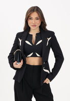 ELISABETTA FRANCHI Giacca monopetto nera e burro da donna con cut-out bicolore GI19861E2 685 ELISABETTA FRANCHI 