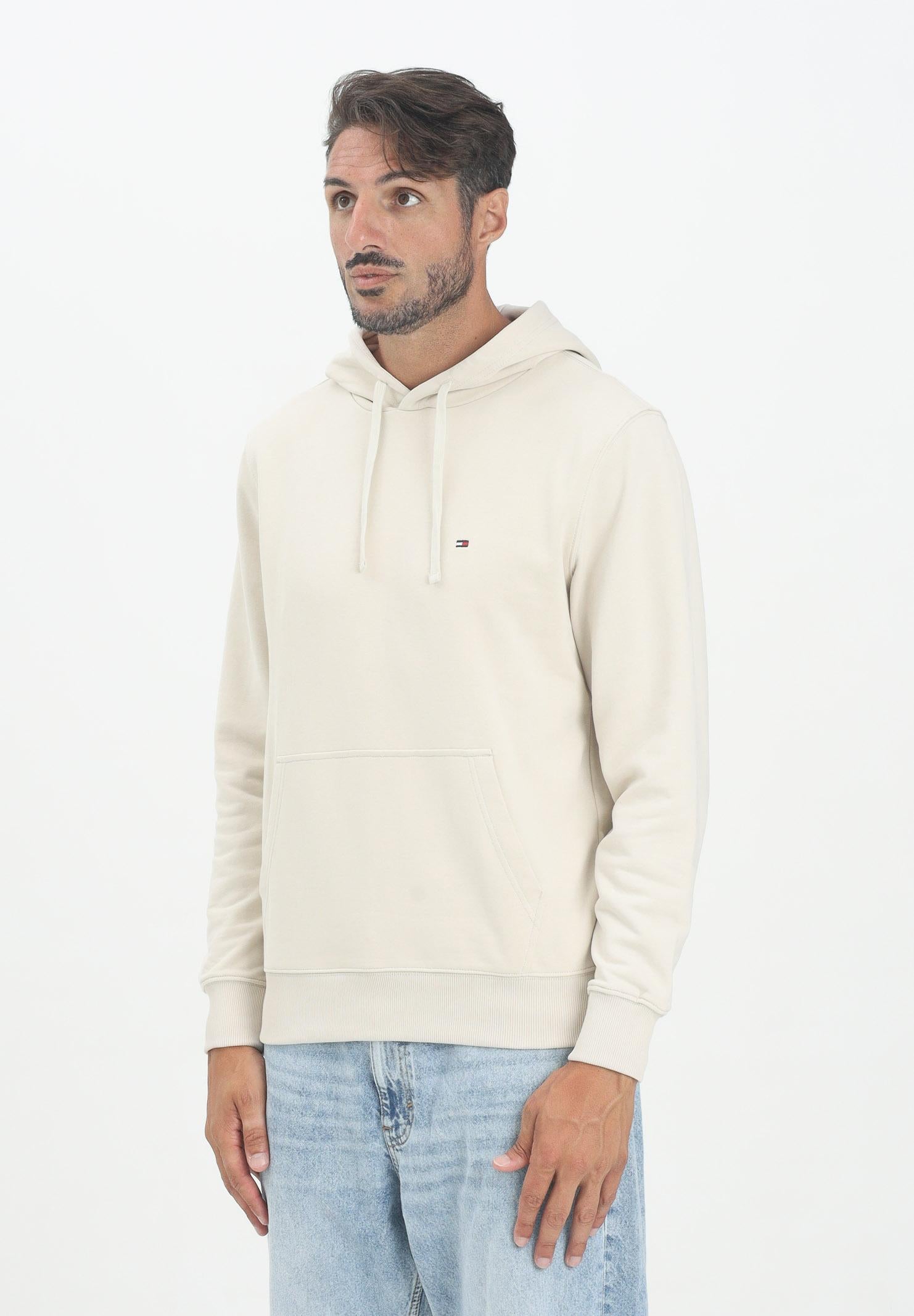 Tommy Hilfiger Felpa con Cappuccio Panna Uomo - Logo Ricamato
