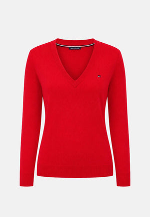 TOMMY JEANS maglia Essential con scollo a V Amaryllis Red rosso donna. DW0DW19888 XK9 TOMMY JEANS 