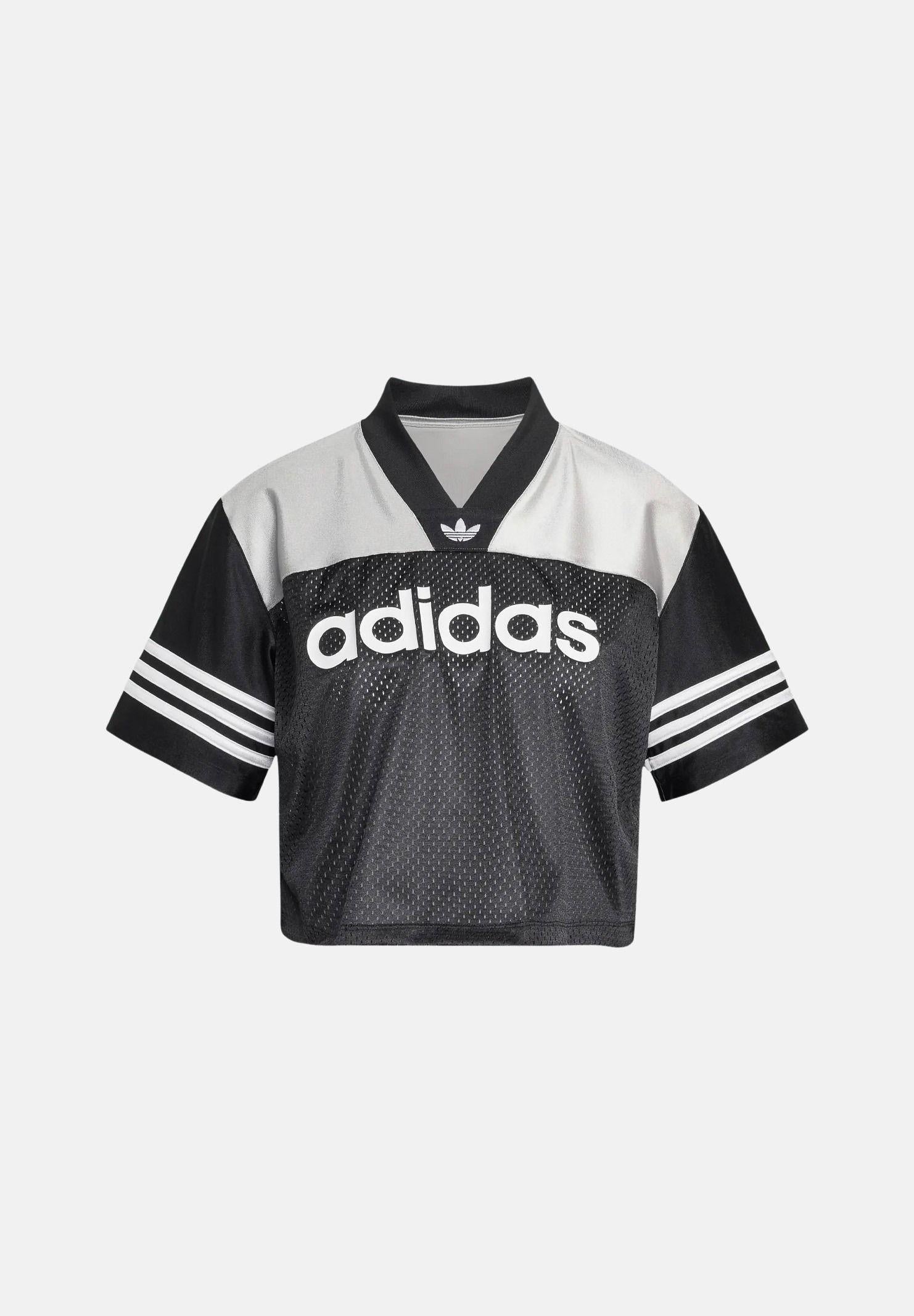 ADIDAS ORIGINALS  T-shirt Crop Jersey Black/Grey Two/White nera, grigia e bianca donna KQ6427 . ADIDAS ORIGINALS 