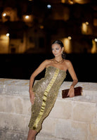 ELISABETTA FRANCHI Abito midi verde da donna completamente ricoperto di paillettes AB88357E2 EA9 ELISABETTA FRANCHI 