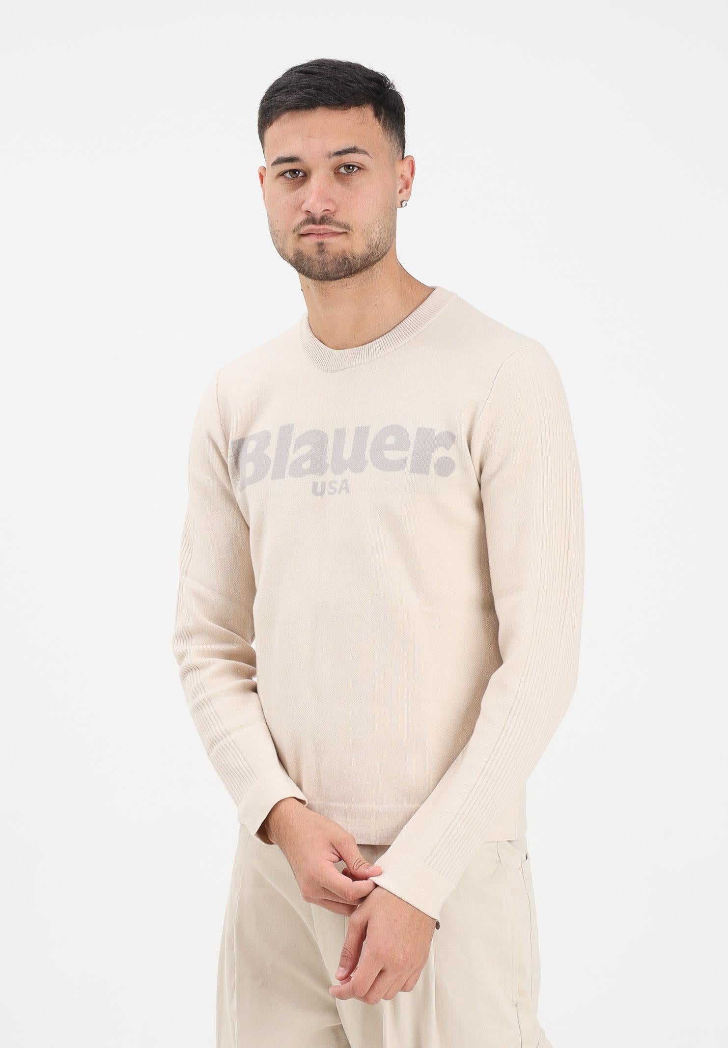 BLAUER Maglioncino girocollo ALLEYNE beige da uomo con logo 25WBLUM01263-006645 907 BLAUER 
