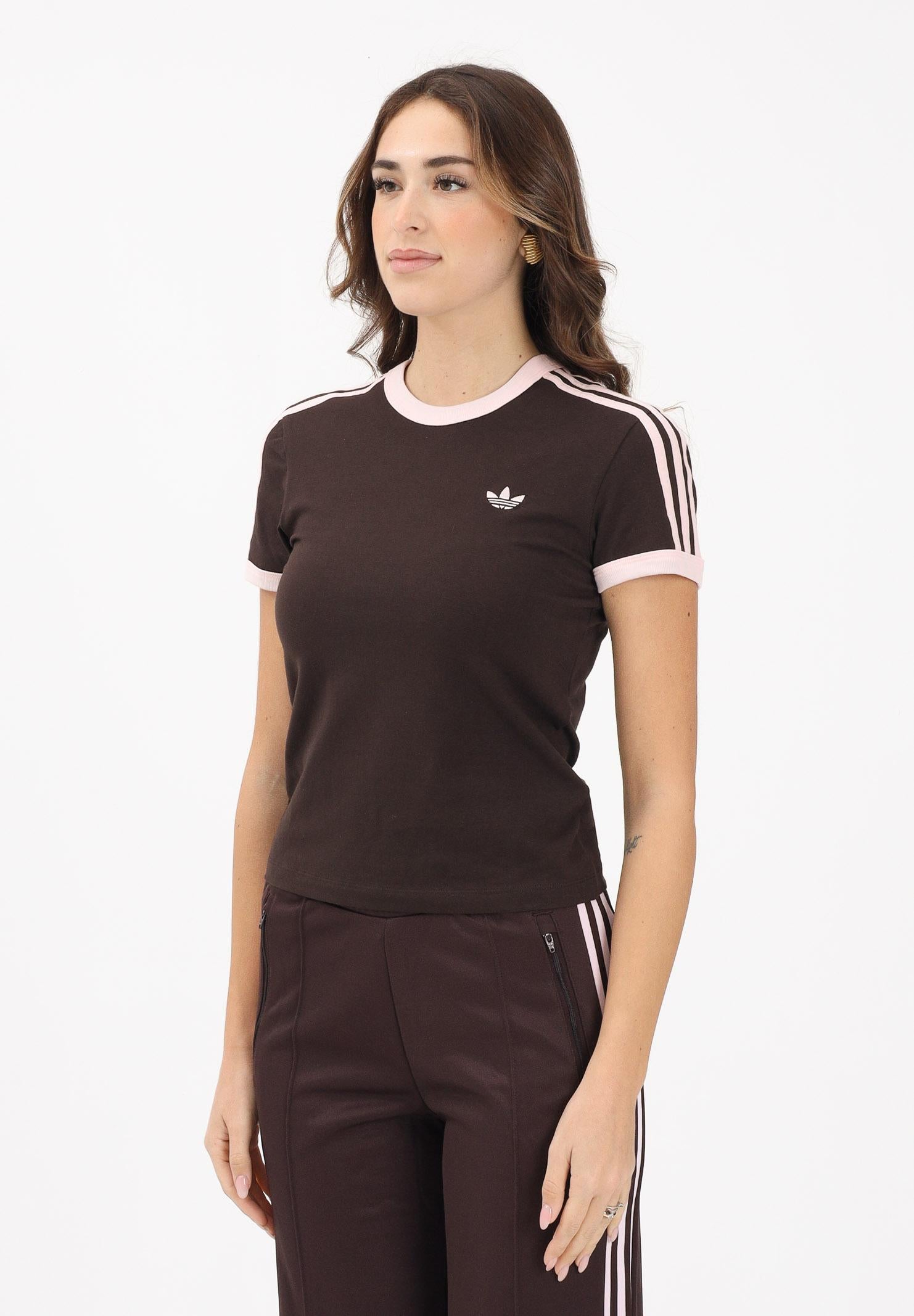 ADIDAS ORIGINALS T-shirt a manica corta 3 STRIPES SLIM marrone e rosa da donna KC9017 . ADIDAS ORIGINALS 