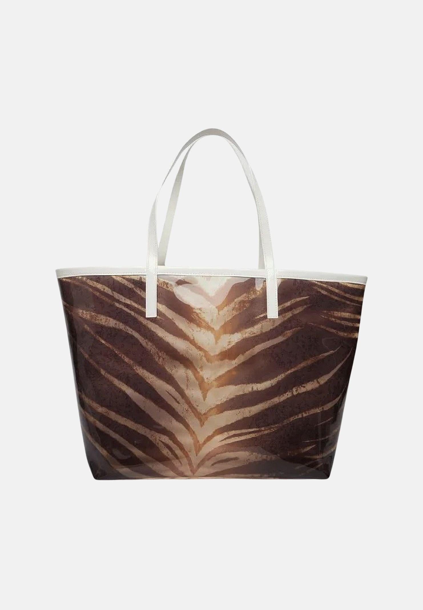 JUST CAVALLI Borsa mare marrone e bianca da donna con stampa animalier zebrata 80RA4BS2ZSB94 R83 JUST CAVALLI 