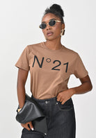 N21 T-shirt a manica corta cammello per donna, ragazzi e bambini con stampa logo N21173N0153 0N720 N21 